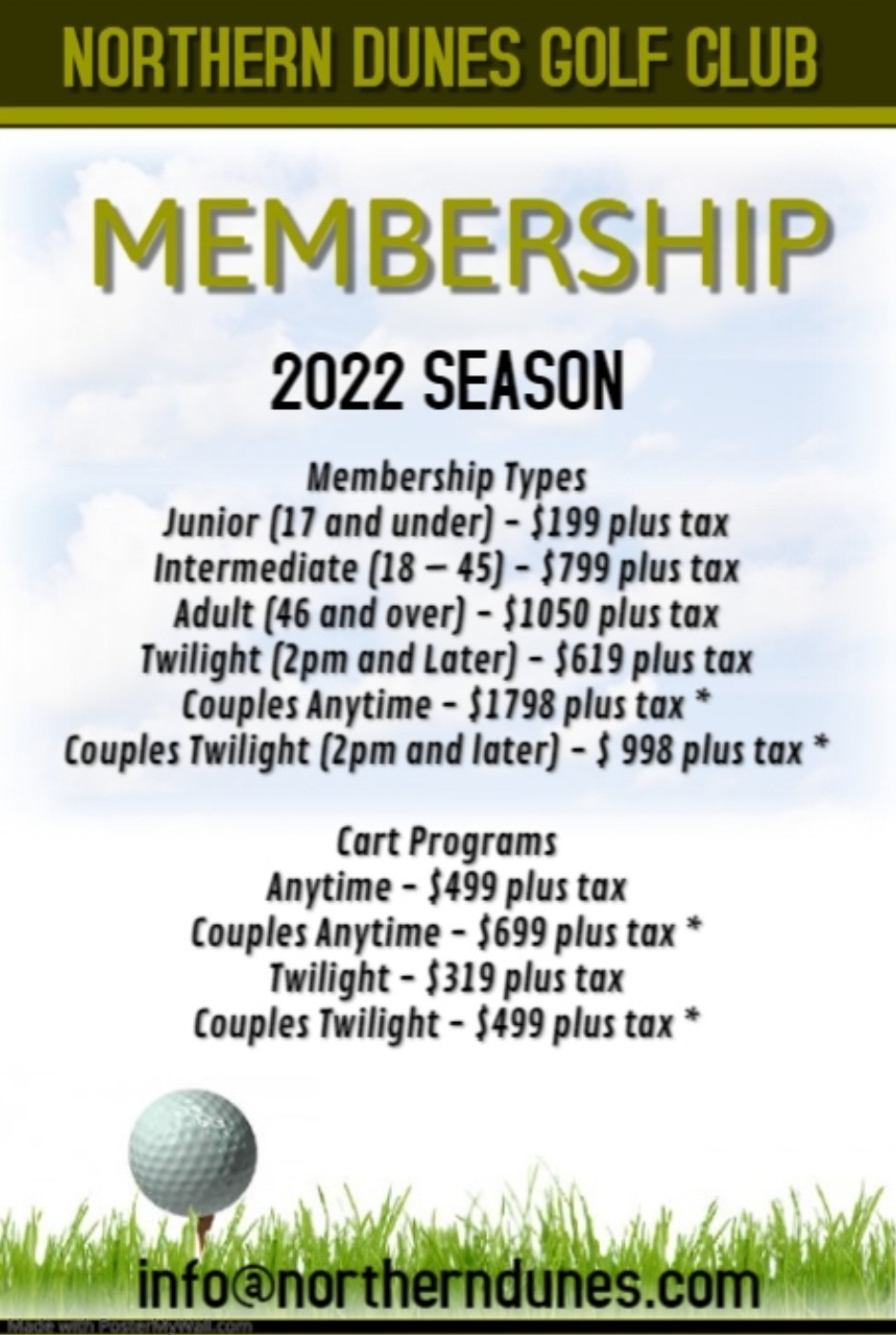 2022 MEMBERSHIP Early Bird Pricing Northern Dunes Golf Club